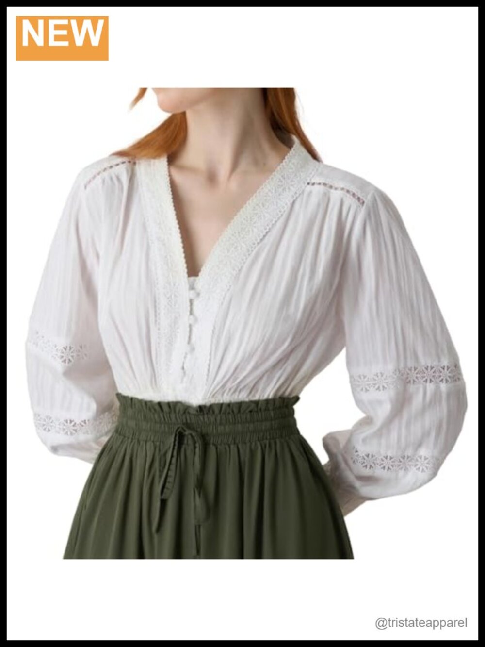 Women's Renaissance Peasant V Neck Long Sleeve Blouse Cotton Smocked Top